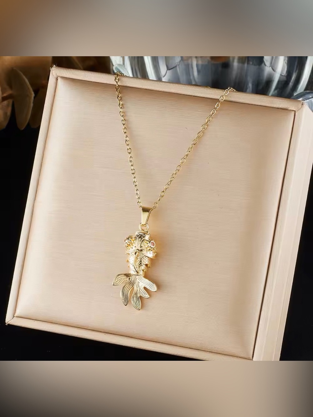 18K Gold Koi Fish Dynamic Pcs Pendant Necklace Boho Goldfish Nautical (No Fade) - Picture 6 of 9